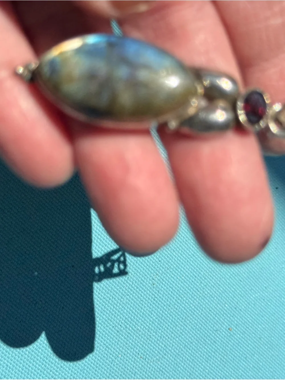 Sterling Silver Labradorite Bracelet & pendant w garnet & green diopside pendant - Picture 10 of 15